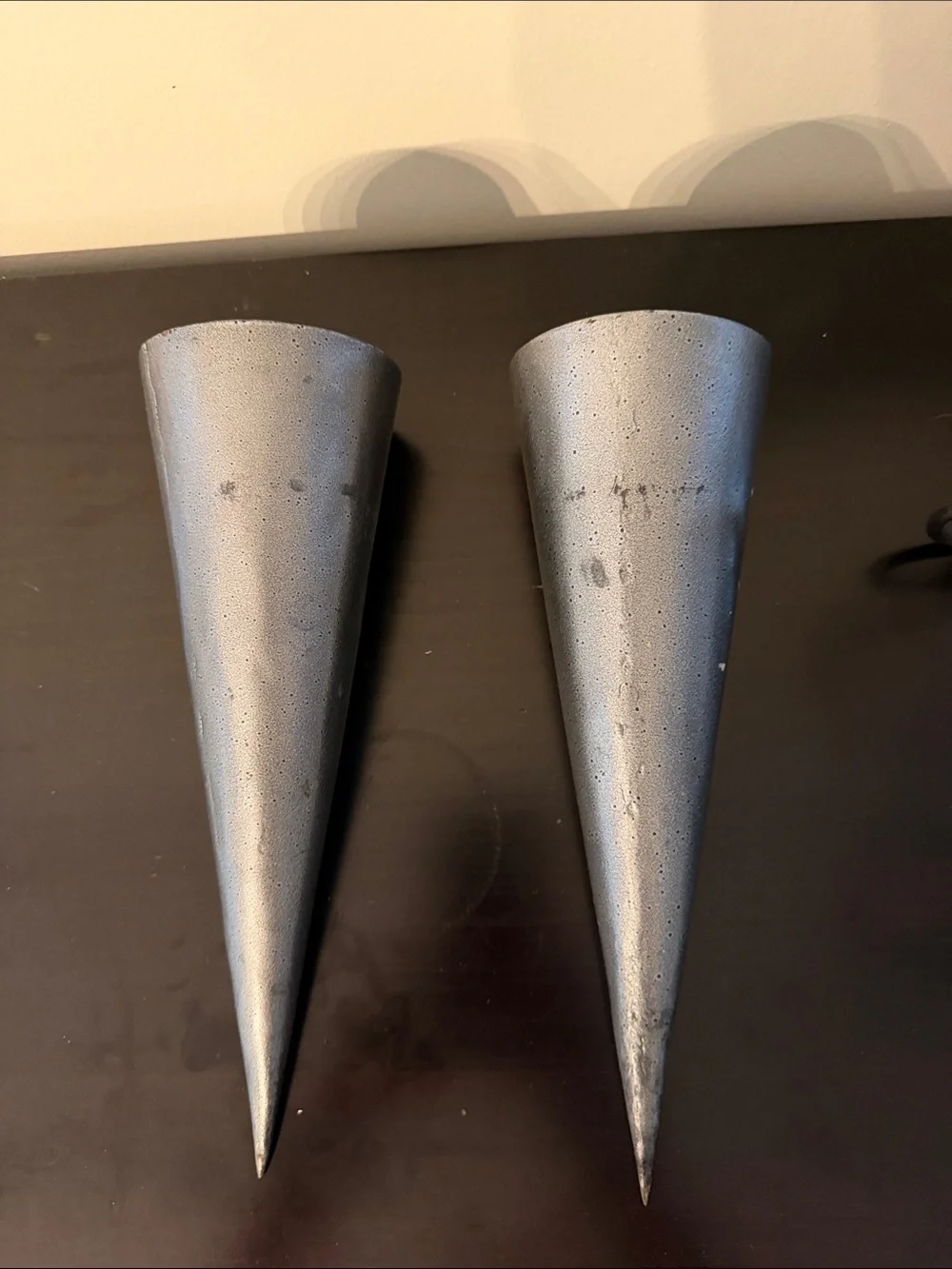Source Unknown Metallic Gray and Gold Cone Table Vases - Pair